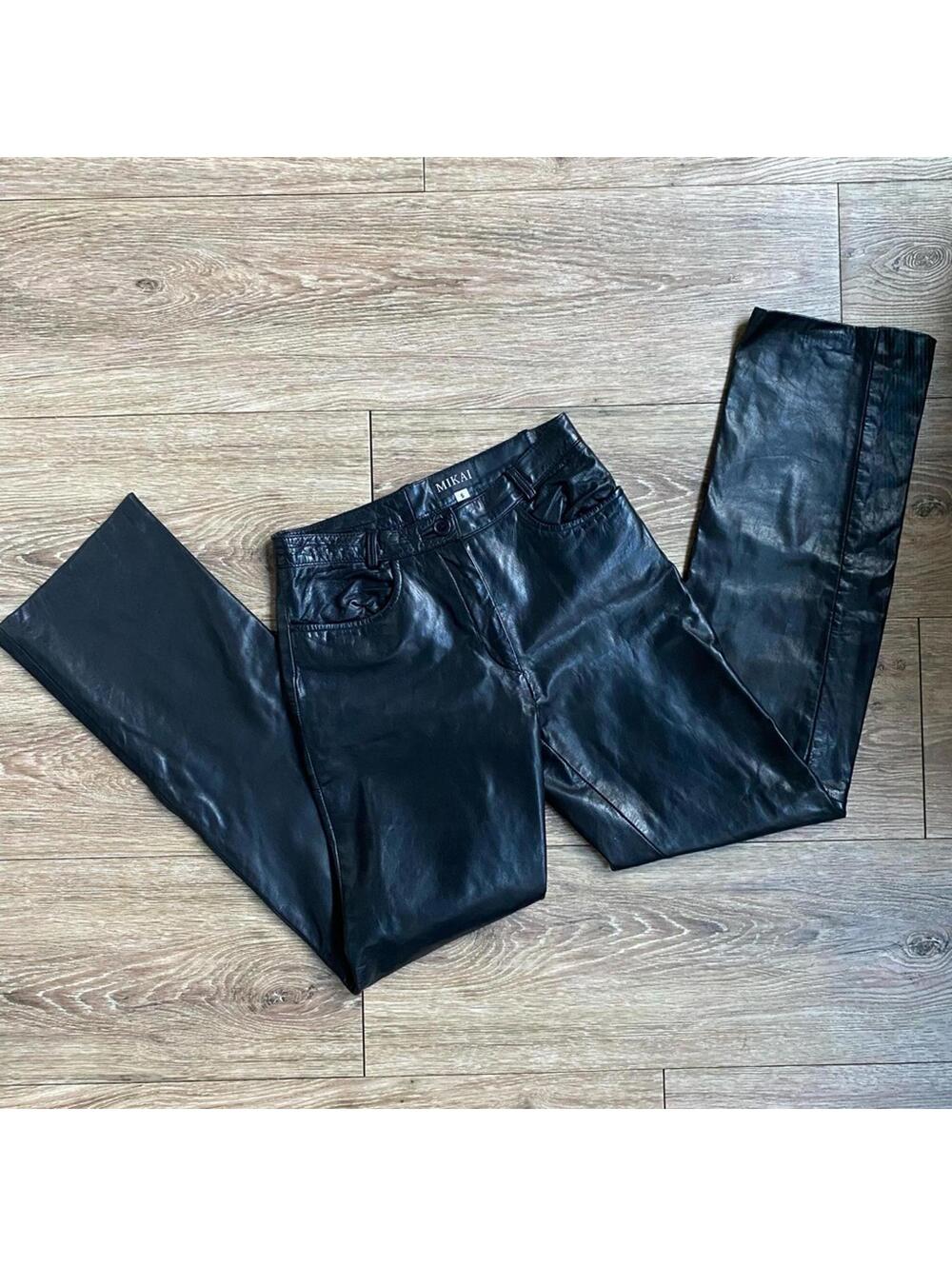 Vintage MIKAI Black Leather Pants High Waist Straight Leg 6 - Picture 9 of 9